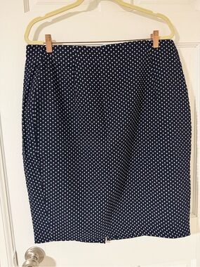 Lane Bryant Navy and White Polka Dot Midi Skirt